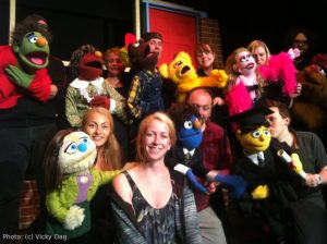 The Avenue Q cast with Sheffield Live presenter Vicky Oag