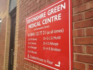 sign of devonshire green GP Surgery