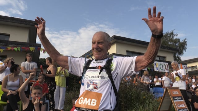 75 year old Ray Matthews completes 75 marathon fundraiser for local school